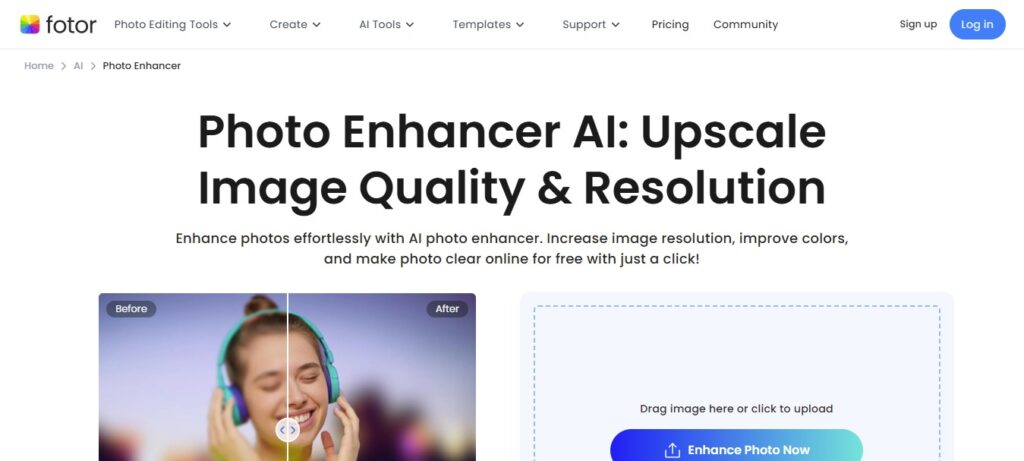 Fotor AI – Best for One-Click Enhancements